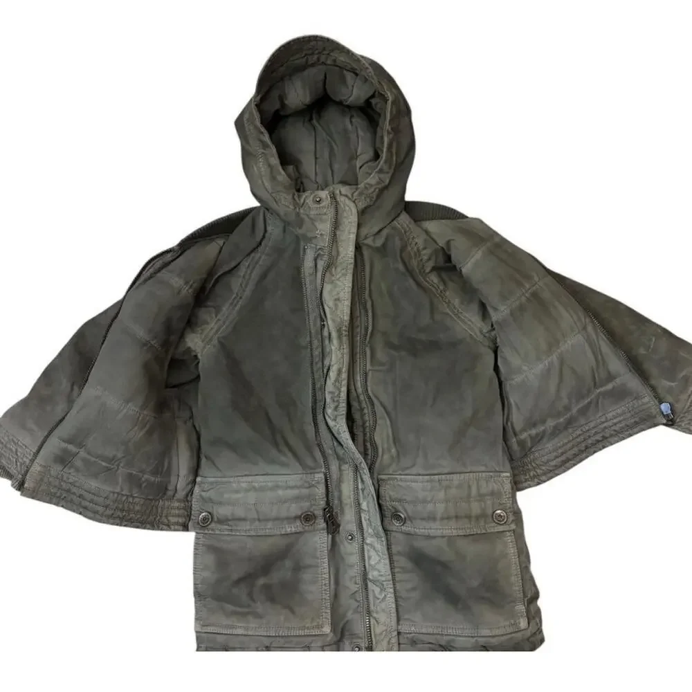 DIESEL Boys Utility Hooded Convertible Jacket Coat Gray Distressed Layered Moto